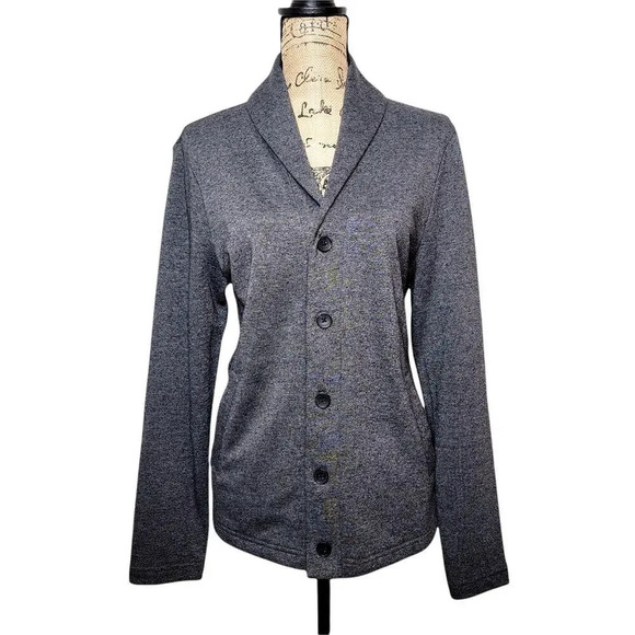 PERRY ELLIS Shawl Collar Gray Button Down Knit Sweater Jacket Size Small - Picture 1 of 13